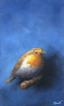 roodborst op stokje blauw  8.2 x  13.4 cm (verkocht)